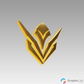 Gold logo on a gray background